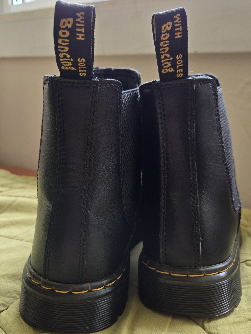 Dr. Martens Black Leather Chelsea Boots with Yellow Stitching